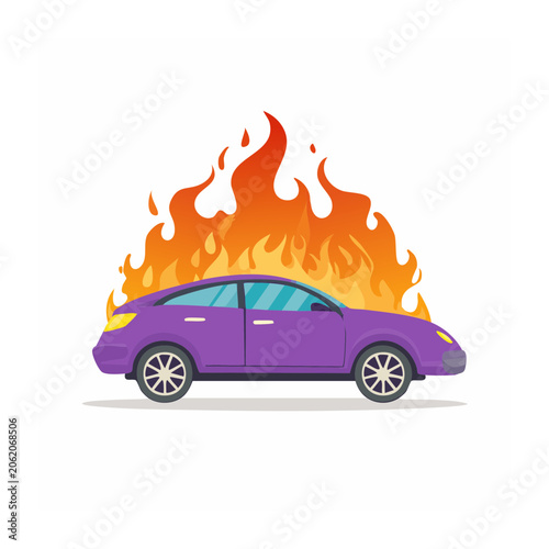 Purple cartoon car with flames