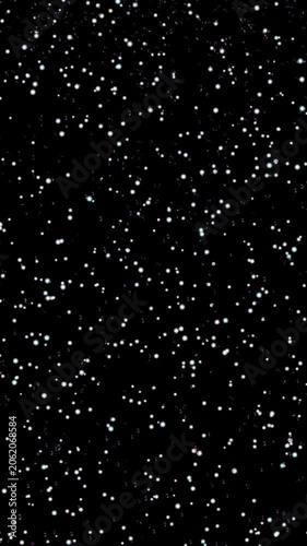Abstract white particle background with glowing dots floating on a black screen. A space stardust and snow particle loop perfect for cinematic overlays, sci-fi, and dreamy motion graphics.