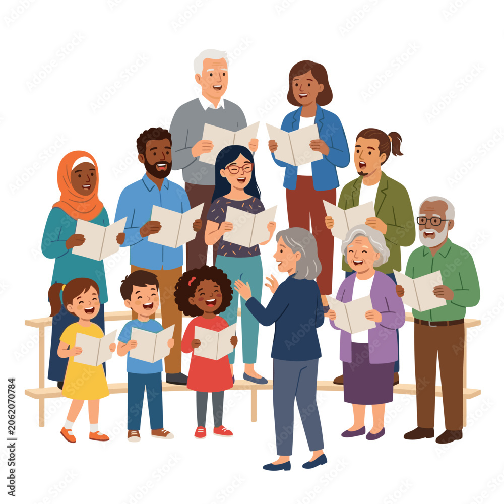 Obraz premium Diverse choir group singing with open books