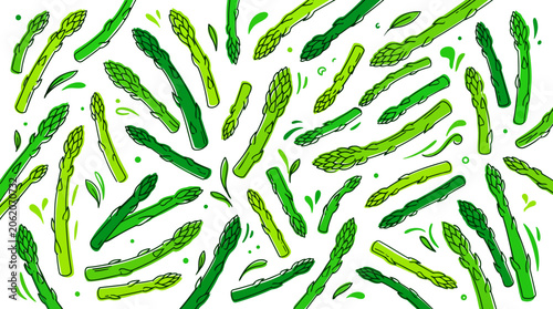 Obraz na plátně Bright Green Chili Peppers Scattered in Watercolor Pattern.