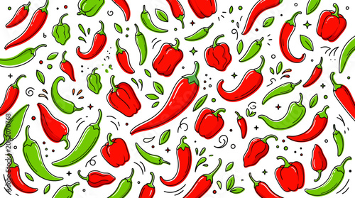 Foto Vibrant Red and Green Chili Pepper Pattern for Food Decor and Textile Applications