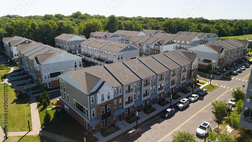 Photos Aerial view modern residential townhouses community development