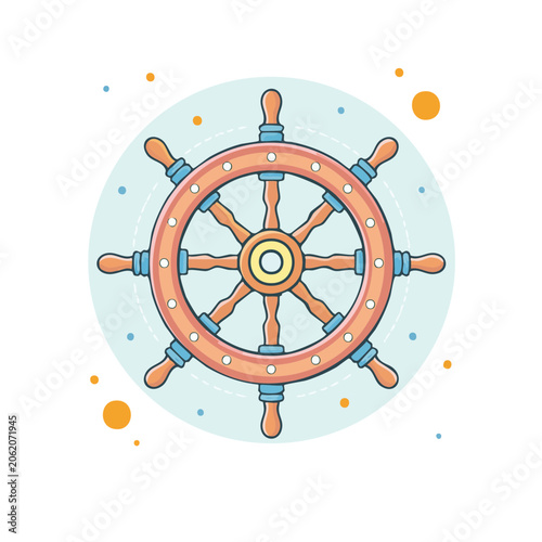 Flat design bicycle wheel with blue rim and orange spokes