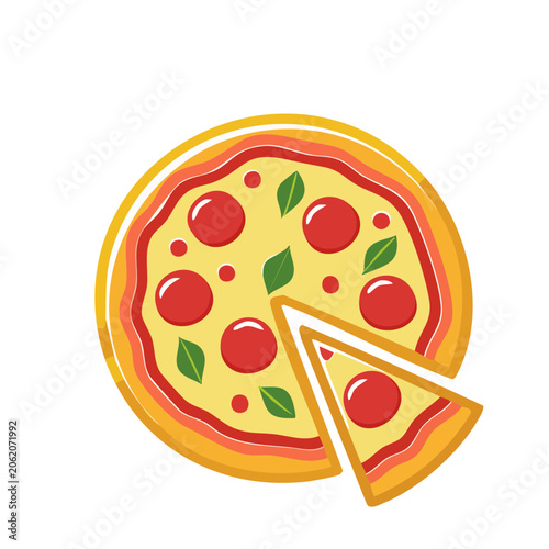 Flat design pizza slice with tomato and basil