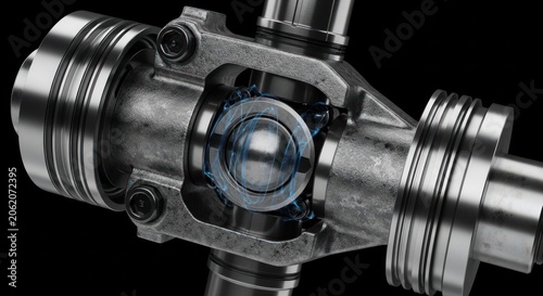 Close-up of a Universal Joint or U-joint mechanical component on a black background.