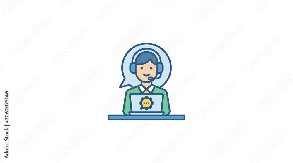 Fototapeta premium Customer service operator with headset and laptop, communication icon