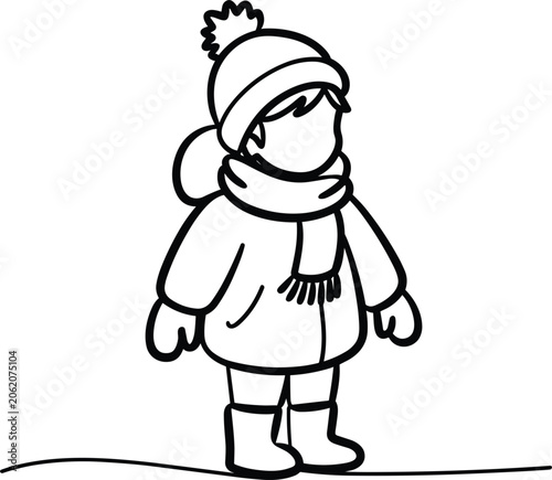 Konstfotografi Child in winter clothing lying down with scarf and hat during cold season concep