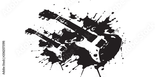 Photography Dynamic Guitar Splash Art: Expressive Musical Instrument Illustration