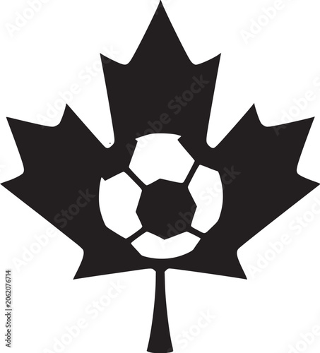  Canadian Maple Leaf with Soccer Ball Icon Silhouette