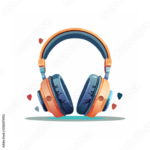 Flat design vector headphones with sound waves