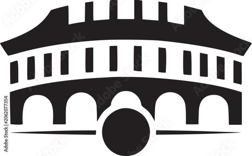Stadium Silhouette with Soccer Ball - Colosseum Style Arena