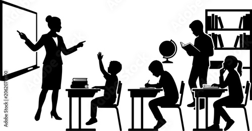 Teacher and Student Classroom Silhouette Collection, Education and School Learning Vector Set