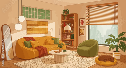 Quadro su tela Cozy living room interior, modern furniture, home decor, vector illustration, be