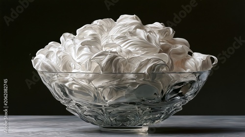 Whipped Egg Whites in Glass Bowl: Abstract Photorealism