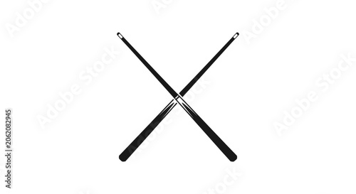 Foto Crossed Pool Cues Icon, Billiards Game Symbol, Sports Equipment Isolated