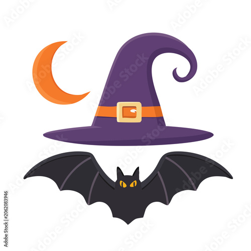 Purple bat silhouette with crescent moon