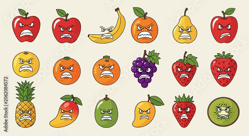 Canvas Print Angry Fruits Collection: Diverse Fruit Characters with Grumpy Faces