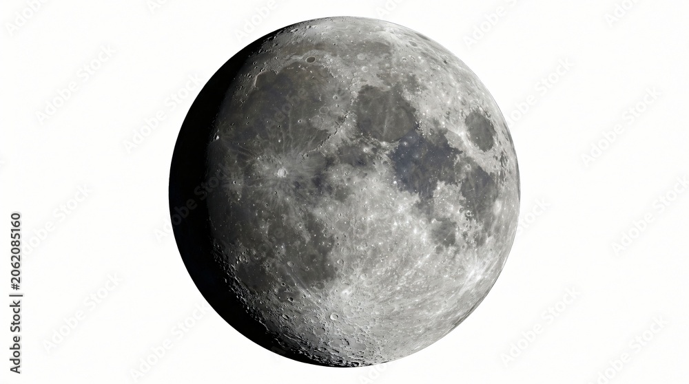 Naklejka premium Detailed close-up of the moon's surface with craters and shadows