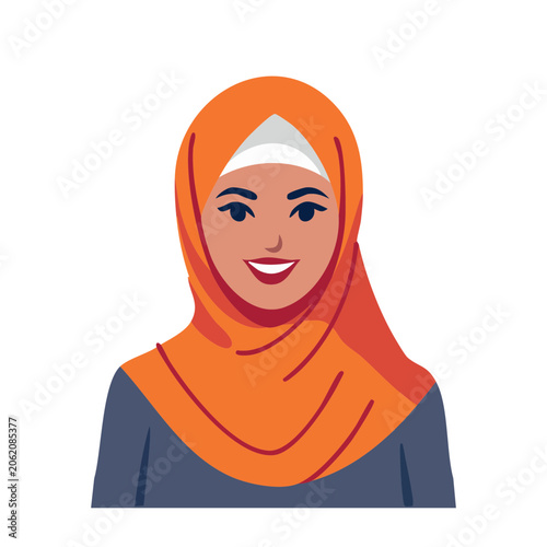 Smiling woman wearing orange hijab illustration
