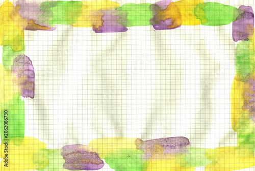 Colorful Watercolor Frame on Grid Paper Texture for Creative Projects and Backdrops
