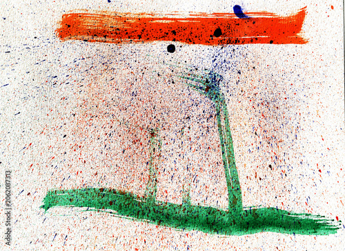 Vibrant Abstract Expressionism Strokes of Orange, Green, and Blue on White Canvas Texture