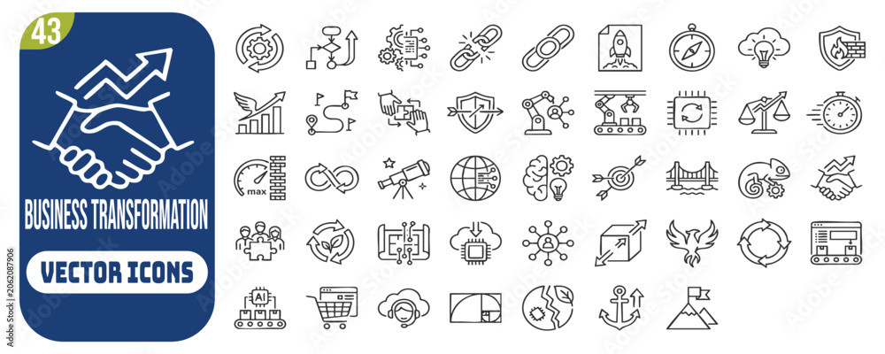 Fototapeta premium Business Transformation icon set. Editable line icons. Vector illustration.
