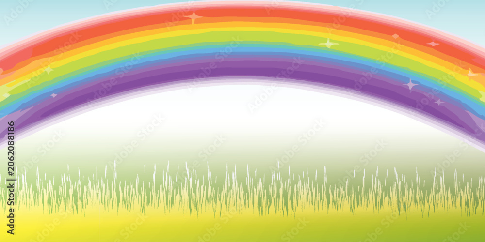 Fototapeta premium Vibrant Rainbow Arching Over a Lush Green Grassy Field.