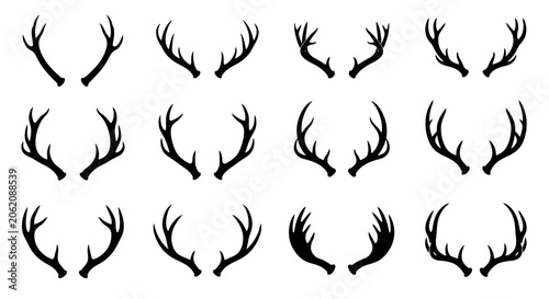 Tableau sur toile Deer antlers, black silhouette set, hunting and wildlife concept, animal horns