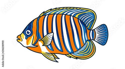 Colorful Regal Angelfish Tropical Marine Fish Illustration