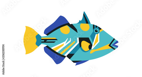 Colorful Triggerfish Illustration: Tropical Marine Life, Ocean Animal, Underwater Creature