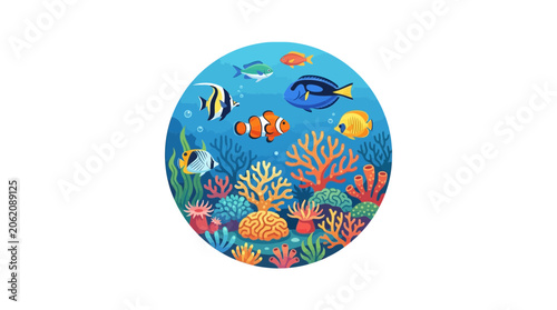 Colorful Tropical Coral Reef Underwater Ecosystem Illustration