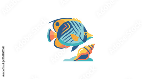 Colorful Tropical Fish and Seashell Vector Illustration