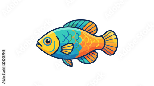 Colorful Tropical Fish Illustration Isolated on White Background