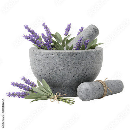 Realistic Mortar and Pestle with Lavender