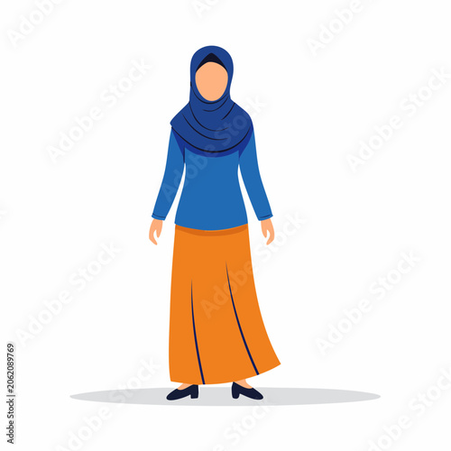 Woman Wearing a Blue Hijab and Orange Skirt