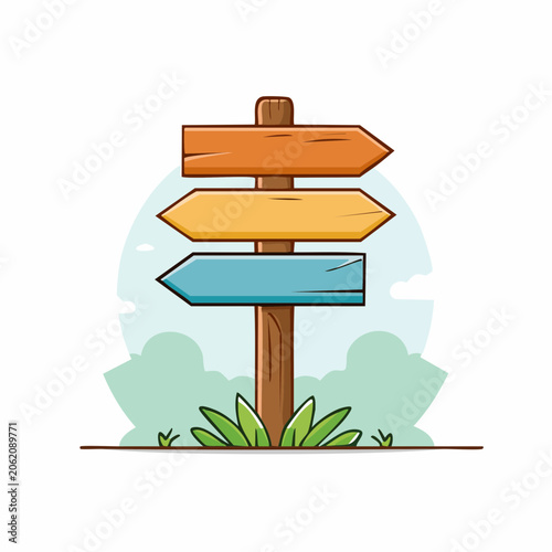 Wooden Directional Signpost with Three Arrows