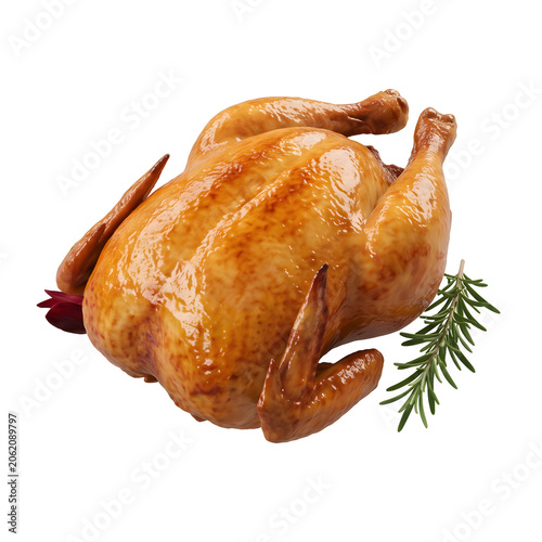 Roasted Chicken with Rosemary on Transparent Background