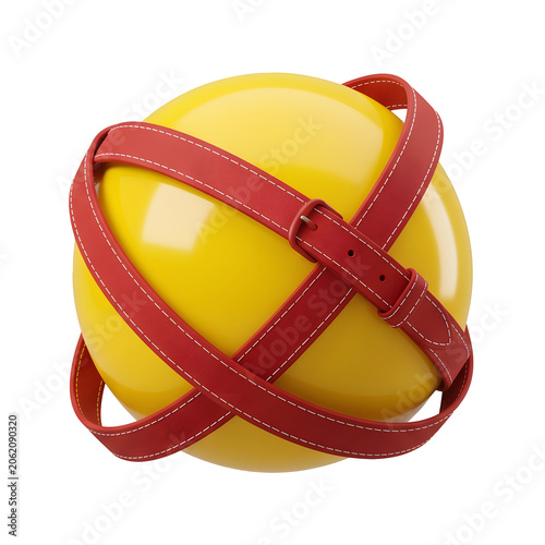 Yellow Sphere with White and Red Strap