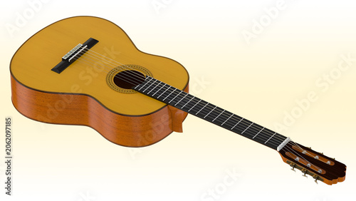 Tablou pe pânză A wooden acoustic guitar with a classic design, showcasing its body and strings