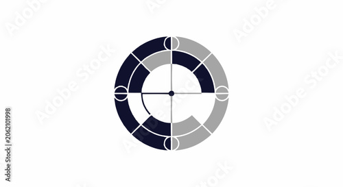 Abstract circular target logo design with crosshair and segmented rings on white background.