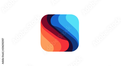 Abstract colorful wave icon with layered gradient shapes in a rounded square.