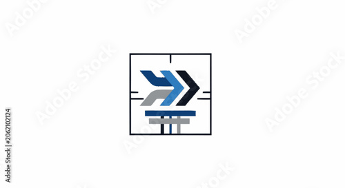 Abstract corporate logo design featuring stylized arrows pointing right inside a square frame with crosshairs.