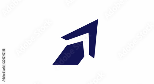 Abstract dark blue geometric arrow logo icon representing growth and progress on white background.
