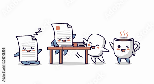 Adorable Cartoon Characters Enjoying Their Daily Activities Together.