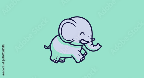 Adorable Cartoon Elephant Walking Happily with a Smiling Expression.