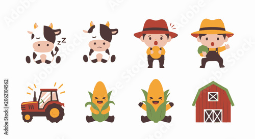 Adorable Cartoon Farm Animals and Elements in a Cute Illustration.
