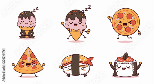 Adorable Cartoon Food Characters Sleeping Peacefully in a Delightful Arrangement.
