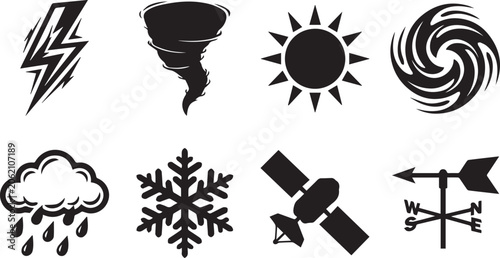 Fotografía Weather forecast and meteorology black silhouette icons set featuring lightning