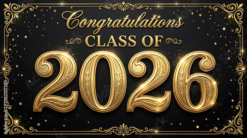 Elegant golden anniversary design celebrating the graduating class of 2026 with luxurious accents and festive atmosphere