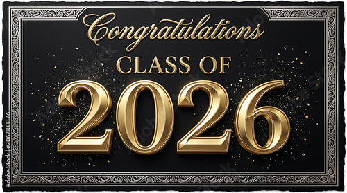 Celebratory graduation graduation announcement for the class of 2026 with festive gold and black design emphasizing achievement